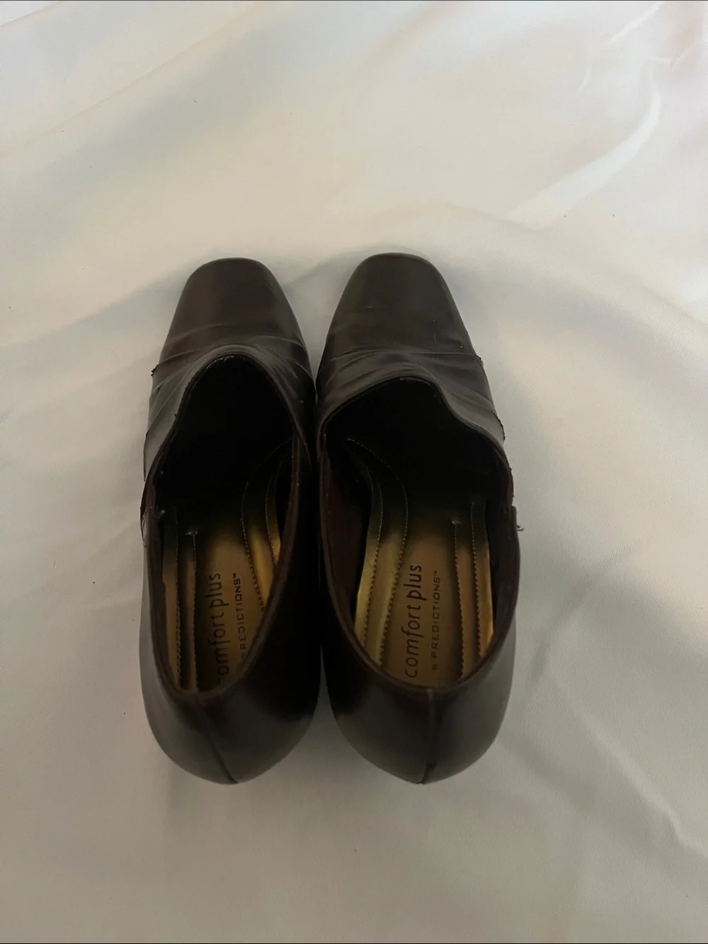 comfort plus by Predictions Dark Brown Leather Slip-On Heel with Gold Insole